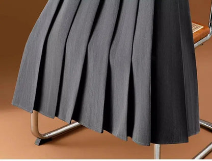 Gray Solid Folds Office Lady Casual High Waist A-line Loose Women's Skirt Mid-Calf Long Skirts For Women Clothing Fashion 2024