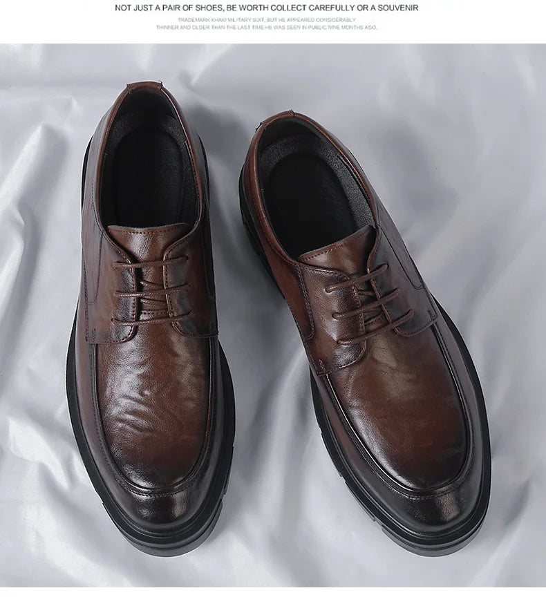 5 8 10 Cm Heel Shoes Men Fashion Casual Cow Leather Men's Dress Shoes British Breathable Groom Platform Wedding Shoes Male