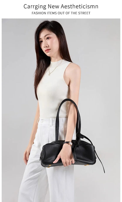 High version genuine leather pillow bag for women 2025 new all-match large capacity first layer cowhide bowling bag for women