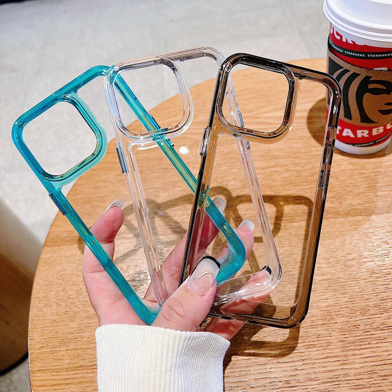 Luxury Transparent Shockproof Phone Case For iPhone 11 12 13 14 15 Pro X XR XS Max 7 8 Plus Soft Clear Bumper Hard Acrylic Cover