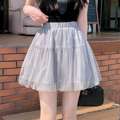 Women Summer 2026 A-Line Mini Skirt Pleated Puffy Short Skirt Korean Fashion Style Flower Bud Skirt Sweet Streetwear Y2k