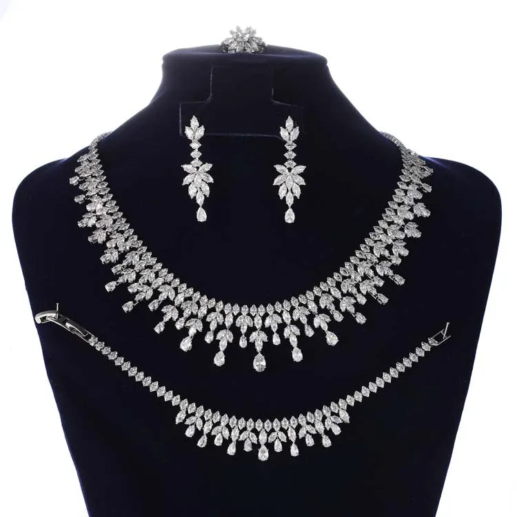 Cubic Zirconia Women Water-drop Jewelry Set BN8593 Necklace Bracelet Earrings And Ring Birthday Gift