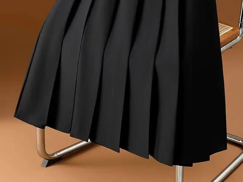 Gray Solid Folds Office Lady Casual High Waist A-line Loose Women's Skirt Mid-Calf Long Skirts For Women Clothing Fashion 2024