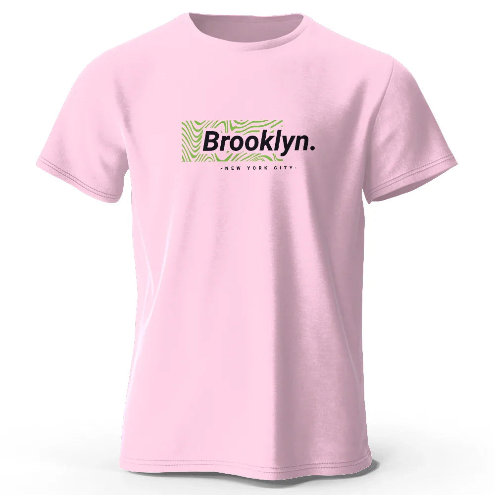 Brooklyn New York Print, Men's Novel Graphic Design T-shirt, Casual Comfy Summer Tees for Men's Daily ActivitiesTops Clothing