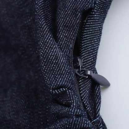 Spring New 1975 series denim MIDI dress with lapel side zipper fashion wrinkle waist slim elegant dress