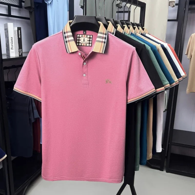 Luxury brand silk cotton short sleeve polo shirt fashion Paul Pony embroidered men's T-shirt summer comfort business casual top