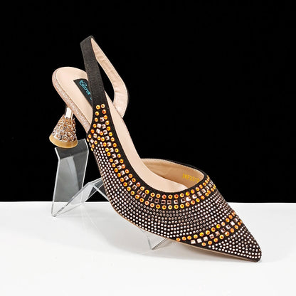 Italian Pumps and Bag To Party 2024 INS Style Pointed-Toe Rhinestone Elegant High Heels Champagne Wedge for Women