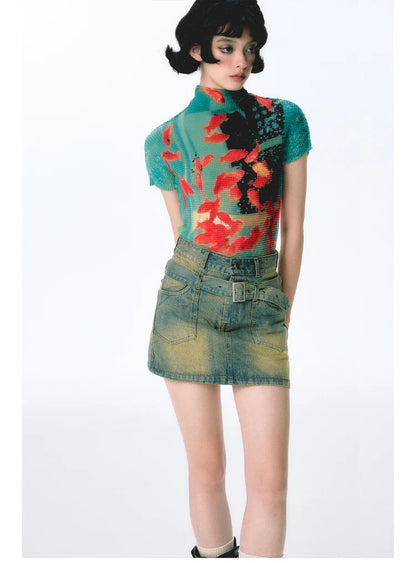 Women Bodycon T-Shirts Short Sleeve Tie Dye Tees Stretch Crop Tops Goblin Core 2000s Coquette Gyaru Aesthetic Kpop Kawaii Summe