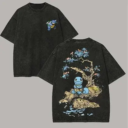 Short Sleeve Tee Anime Washed Vintage Graphic T-Shirt Man Women Cosplay Casual Tops Y2k Streetwear