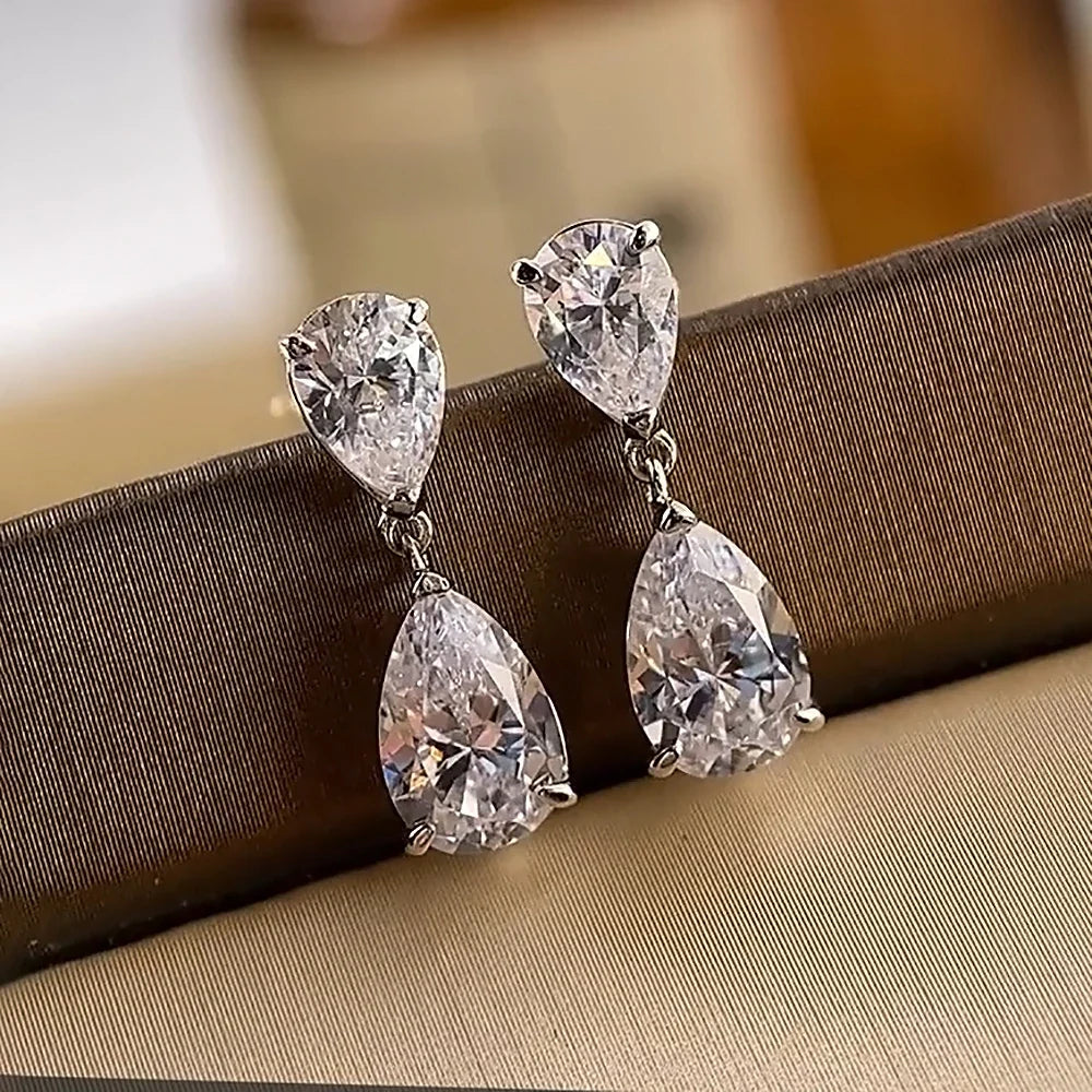 Waterdrop Moissanite Drop Earrings for Women Double Pear Cut Diamond Ear Stud 925 Sterling Silver Fine Jewelry with Certificate