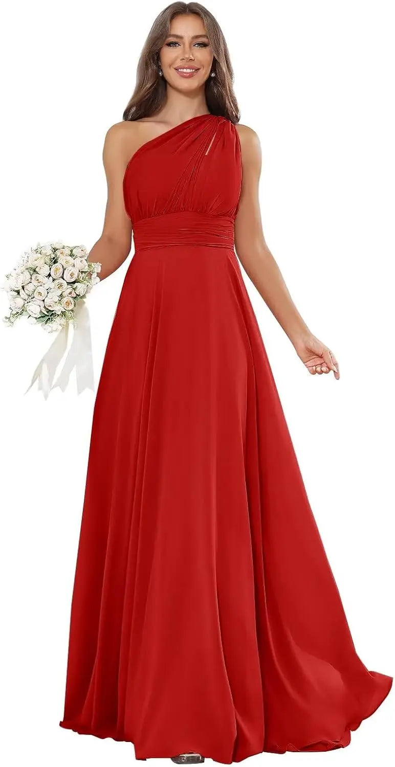Vestidos de Daminha de Um Ombro para Mulheres Vestido de Noite Formal Longo de Chiffon Plissado Vestidos de Madrinha para Casamentos
