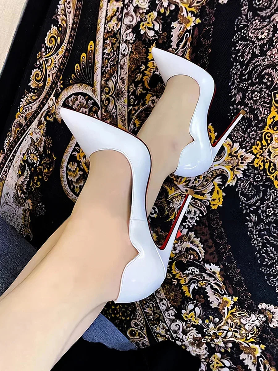 2025 New 12cm Black Extra Thin Heels  High Heels Super Shallow Mouth Women's Large Professional Single Shoes34-46