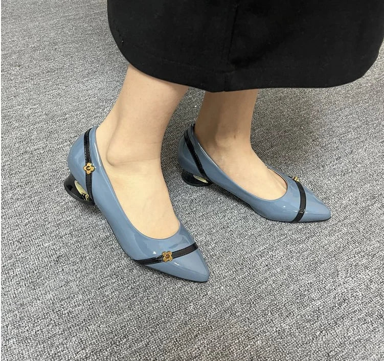 High Heels For Woman Mid Heel Thick Heel Versatile New Soft Sole Professional Shallow Mouth Comfortable Pointed Women'S Shoes