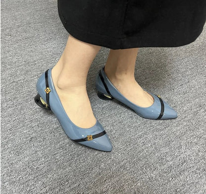 High Heels For Woman Mid Heel Thick Heel Versatile New Soft Sole Professional Shallow Mouth Comfortable Pointed Women'S Shoes