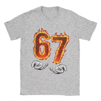6 7 Meme Six Seven 67 Hands Meme Fire Printed T-Shirt for Men Women Leisure Cotton Tees Round Neck Short Sleeve T Shirt 3XL Tops