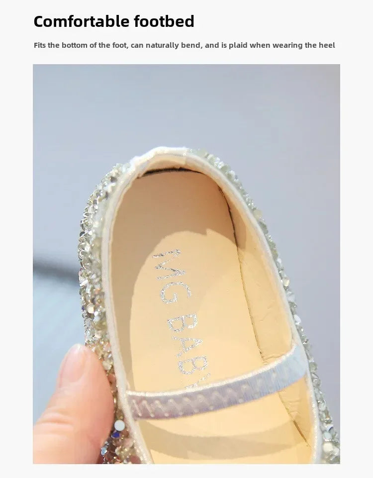 Children's 2025 new single shoe girls' fashion show sequined crystal shoes baby Baotou fashionable soft soled princess shoes