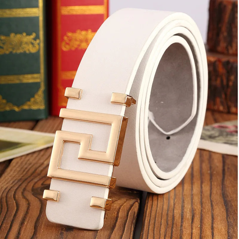 Men's and Women's Casual Fashion Belt  Korean Version Gold Buckle Belt Trendy I-shaped Buckle Belt