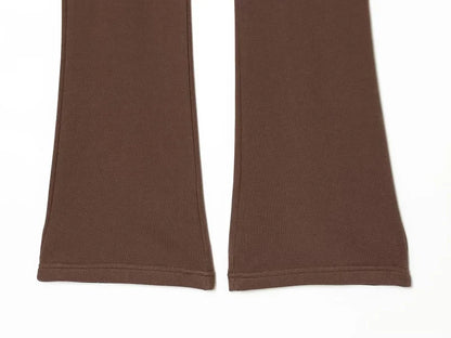 Women's Suits Flare Pants Sets 2 Piece Set Fleece Elastic Waist Trouser Suit Cropped Sweatshirts Jacket Two-Piece Set