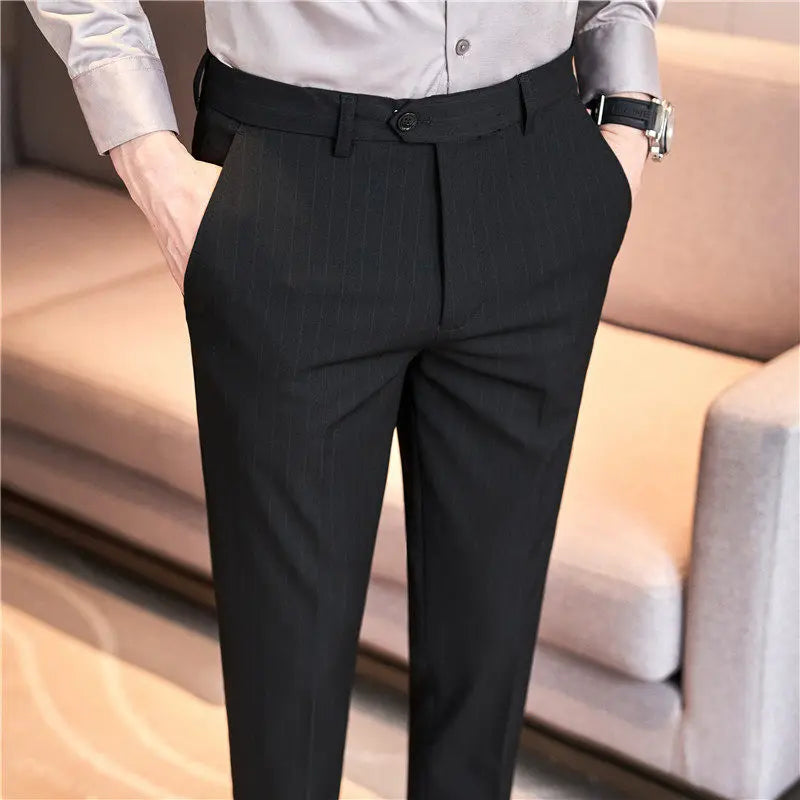 Men's Slim Fit Pinstripe Dress Pants, Stretch Comfort and Thickened Fabric for Business Casual Office Wear