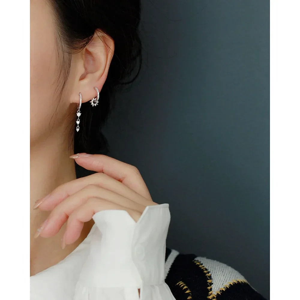 925 Sterling Silver Earring Zircon Sun Flower Ear Ring Geometric Style Water Drop Ear Bone Cute Temperament Woman Girl Ear Jewel