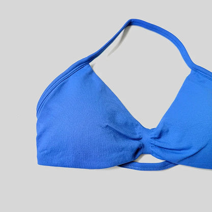 Yoga Set Fitness Gym Women Solid High Waist Peach Short Legging Halter Neck Sport Bra Athletic Gym Suit