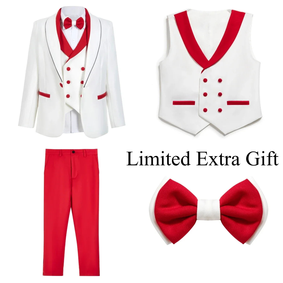 Newest Kids Suit Set 2-14 Years Single Button Boy's 4 Pieces Formal Suits Blazer Vest Pants Wedding Guest Tuxedo Piano Suit
