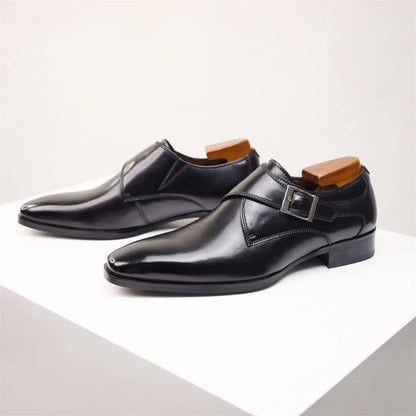 Men's Cow Leather Shoes Buckle Pointed Dress Shoes Men Classic Business Formal Social Office Party Wedding Shoes