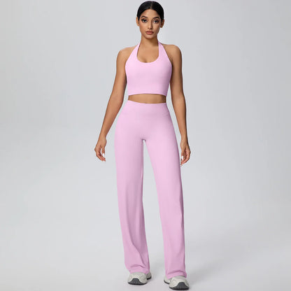 2PCS Woman Backless Hanging Neck Bra and Pants Yoga Set Summer Breathable Gym Sports Running Workout Top Hot Sales Yoga Set