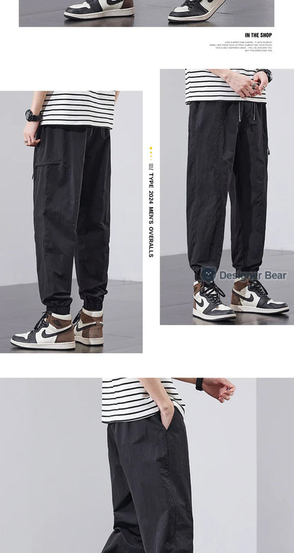 Spring Summer Thin Men's Quick-Dry Cargo Harem Pants Loose Streetwear Joggers with Elastic Cuffs Casual Tapered Trousers Outdoor
