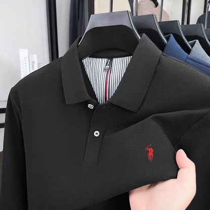 100% pure cotton autumn and winter men's fashion sports brand embroidered pony long sleeved POLO shirt business casual T-shirt
