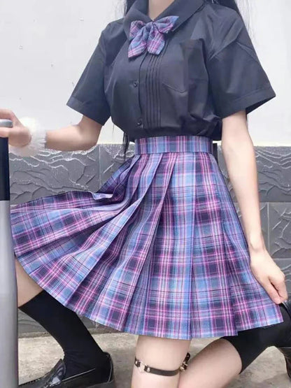 Plaid Women Pleated Skirt Bow Knot Summer High Waist Preppy Girls Dance Mini Skirt Cute A Line Harajuku Sexy Japan Faldas