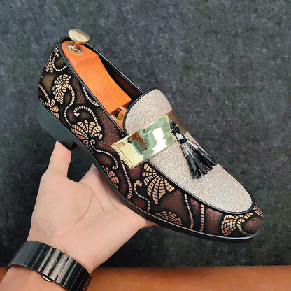 New Loafers for Men Flock Embroider Tassel Casual Shoes Slip-On Breathable Handmade Mens Dress Shoes Size 38-47