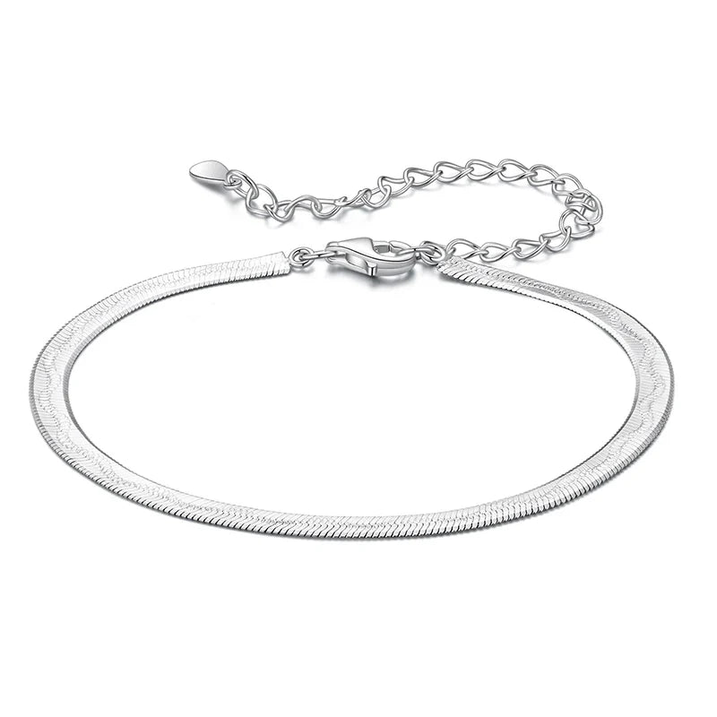 925 Sterling Silver Wide Snake Chain Bracelet Stackable Snake Printed Wrist Bracelet Pack for Women Dainty Gift