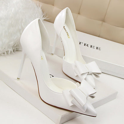 Women 7.5cm 10cm High Heels Korean Pumps Scarpins Cute Bow Middle Low Heels Lady Fetish Sweet Wedding Bridal Yellow Blue Shoes