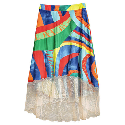 2024 Summer New Print Retro Midi Half Skirt Women's Elegant Lace Lower Half Colored Printed Half Skirt