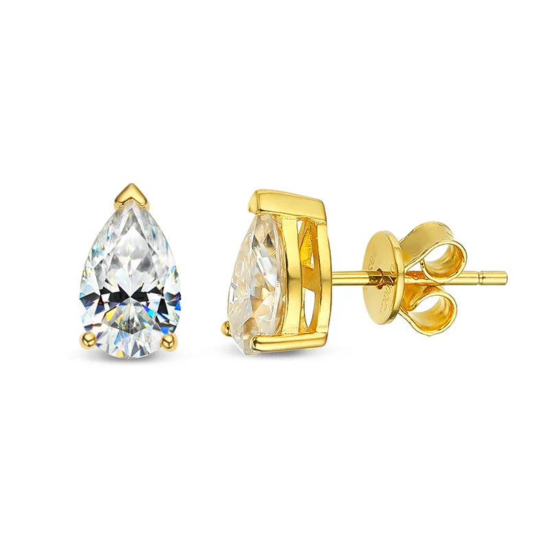 Rhodium Plated 1ct D/G Color Pear Cut Moissanite Stud Earring for Women Classic Wedding Jewelry 100% S925 Sterling Silver