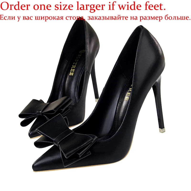 Female New Elegant 10.5cm High Heels Pumps Lady Sky Blue Butterfly Knot Design Princess Shoes Women Glam Pointed Toe Shoes