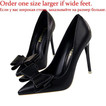 Female New Elegant 10.5cm High Heels Pumps Lady Sky Blue Butterfly Knot Design Princess Shoes Women Glam Pointed Toe Shoes