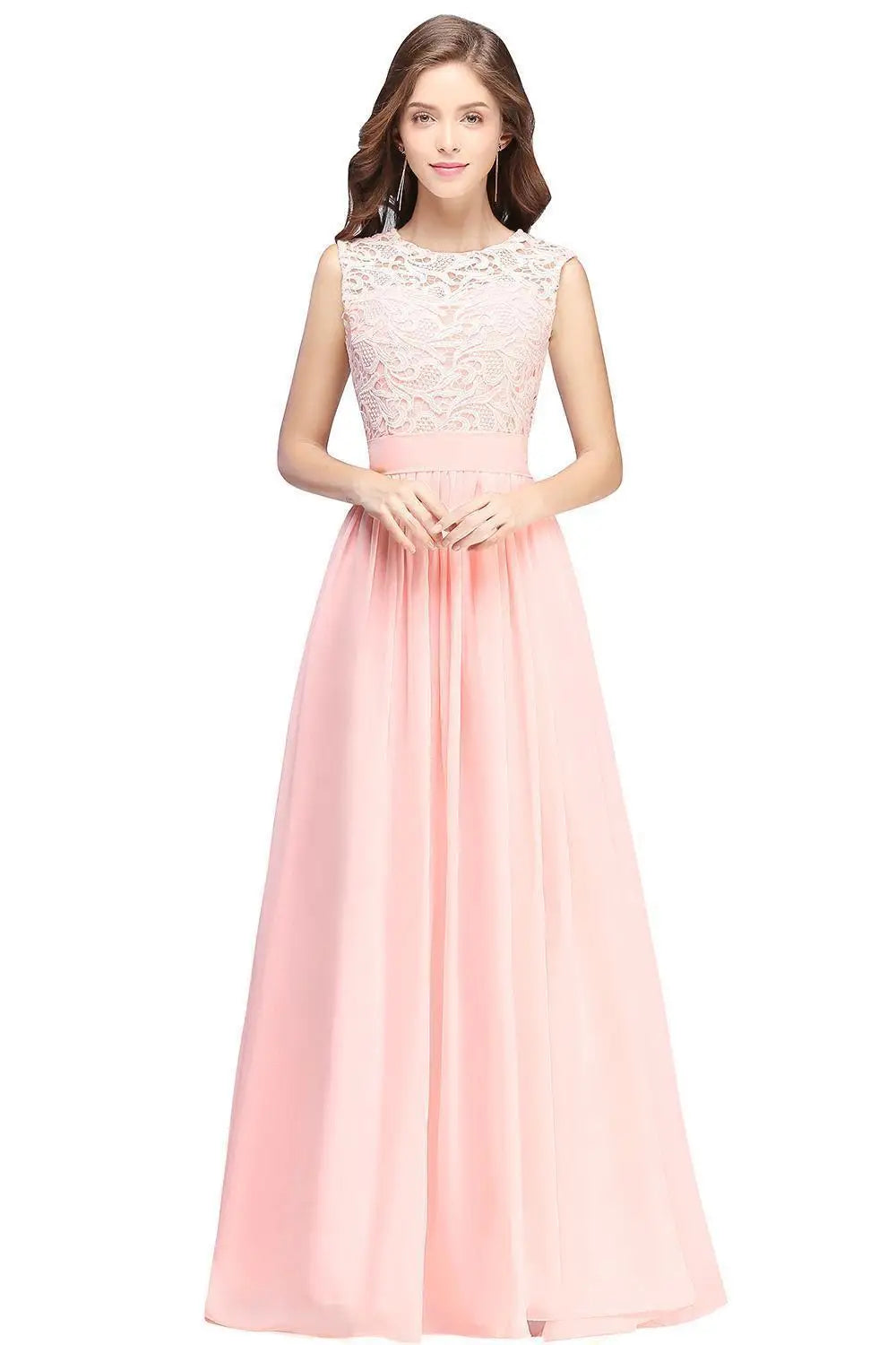 Floor Length Lace Chiffon Prom Gowns For Party Sweetheart Neckline Long A Line Bridesmaid Dress Pink Maid Of Honor Dress