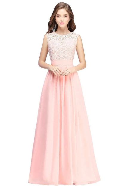 Floor Length Lace Chiffon Prom Gowns For Party Sweetheart Neckline Long A Line Bridesmaid Dress Pink Maid Of Honor Dress