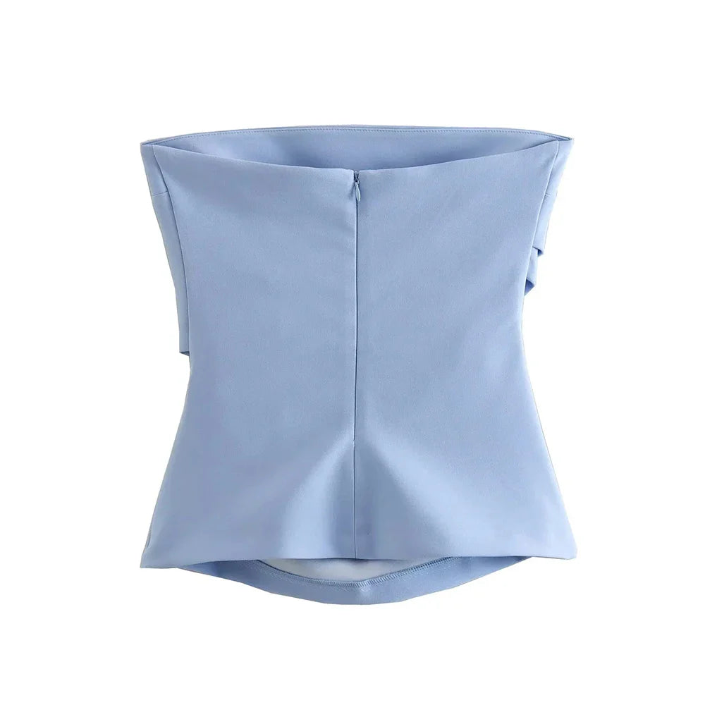 Strapless Draped Bustier Tops for Women, Straight Neck, Back Zipper, Female Camis, Fashion