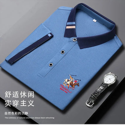2024 Men's Cotton New Summer Exquisite Embroidered Short sleeved Polo Shirt Business Leisure Breathable T-Shirt Top Men's Wear