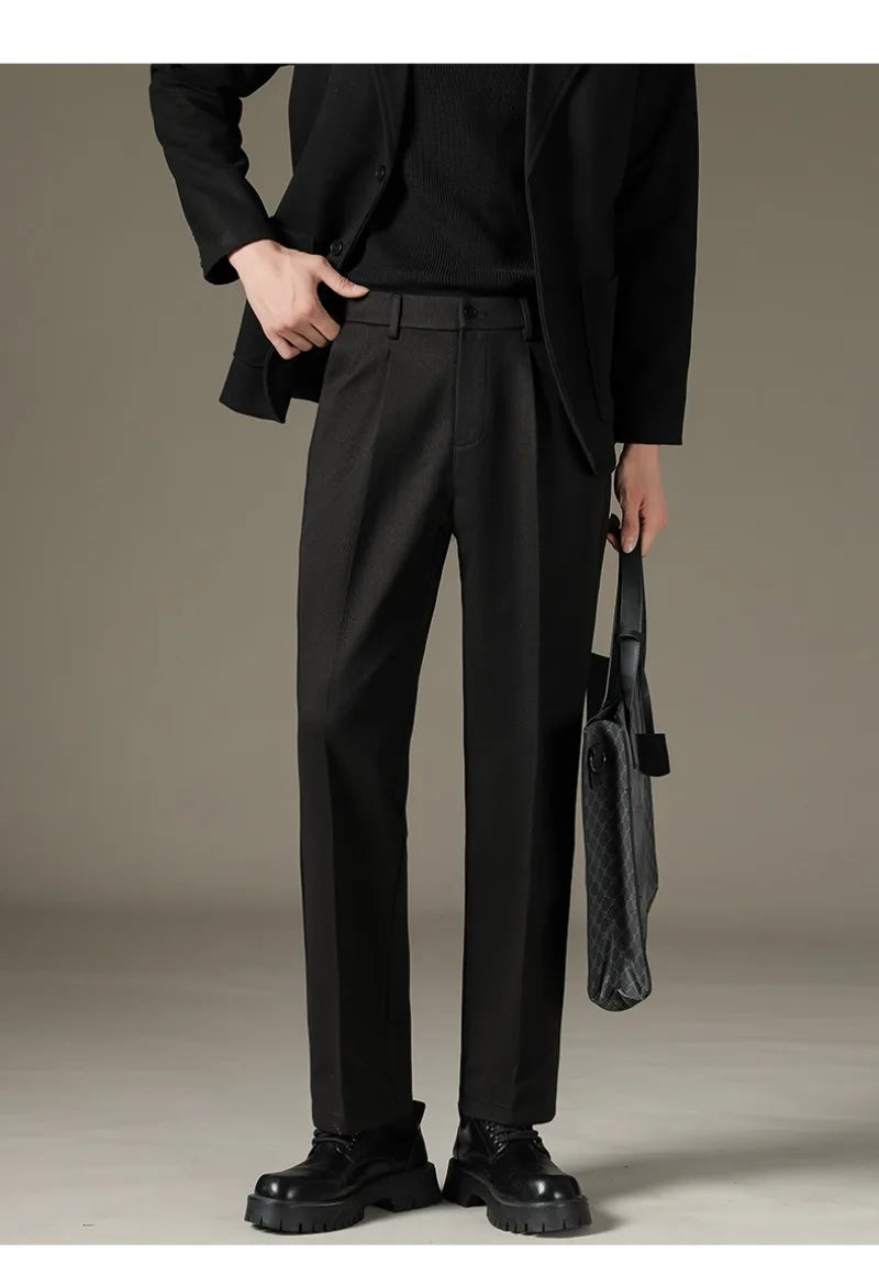 Men's Casual Straight-Leg Wool Trousers - American Style Commuting Pants Perfect for Fall/Winter 28-38