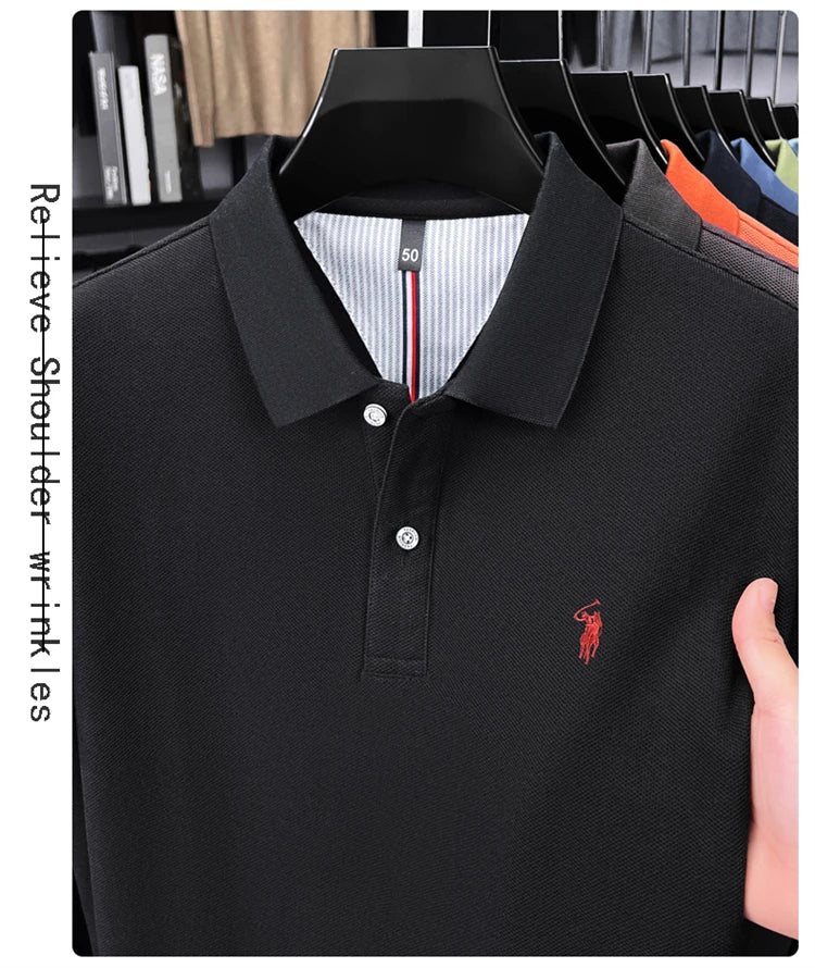 High end brand 100% cotton long sleeve polo shirt fashion luxury pony embroidery business casual comfort new Paul men's T-shirt