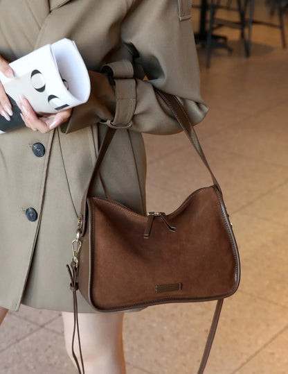 Suede Cowhide Fashion Ladies Shoulder Cross Coffe Bag Genuine Leather Luxury Designer Women's Brown Handbag Female Crossbody Bag