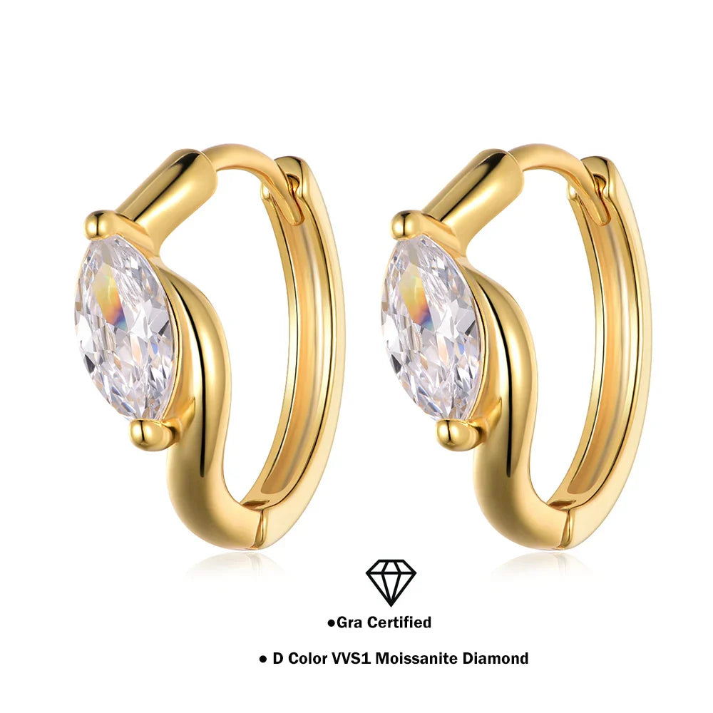 0.4 Carat Marquise Cut Moissanite Diamond Huggies Hoop Earrings with Certificates 925 Sterling Silver Drop Earring for Women Men