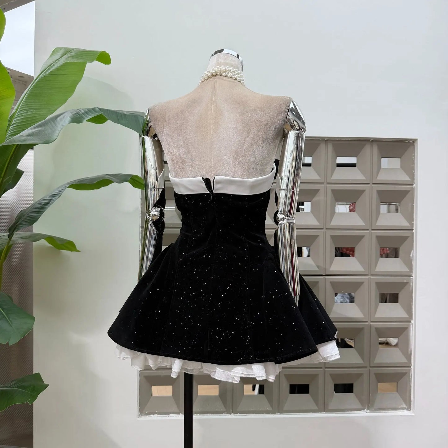 Women Strapless Backless Polka Dot Bow A Line Dress Party Birthday Evening Ball Gowns Nightclub Show Wear Fashion Vestido
