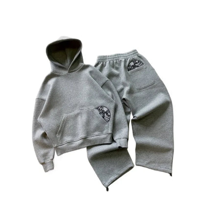 European and American personalized embroidered sweatshirt and trousers suit long sleeve pullover hooded retro street jacket