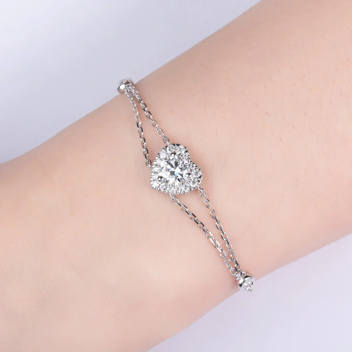 1ct Moissanite Heart Bracelet On Hand 925 Sterling Silver Lab Created Diamond 17.5cm Adjustable Bracelets For Woman