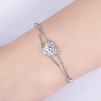 1ct Moissanite Heart Bracelet On Hand 925 Sterling Silver Lab Created Diamond 17.5cm Adjustable Bracelets For Woman